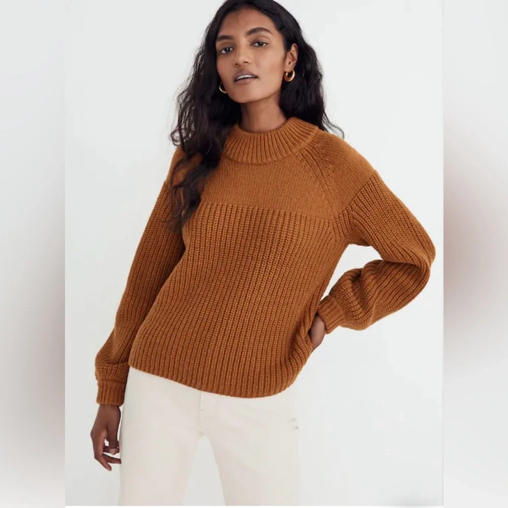 Madewell NWOT Balloon-Sleeve Mockneck Sweater Size Small Color Acorn